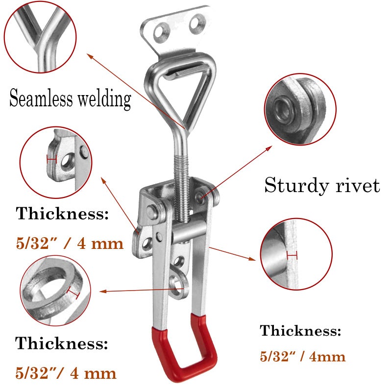Accessbuy Heavy Duty Adjustable Toggle Latch Clamp With Lock Hole 300Kg 660Lbs Holding Capacity (7.5inch(2pak)) Silver - Image 4